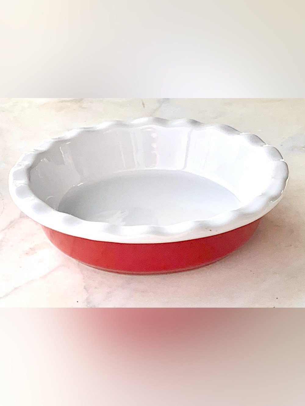 Anchor Hocking Red and White Scalloped Ceramic Pie Plate MINI 6 IN SINGLE SERVE